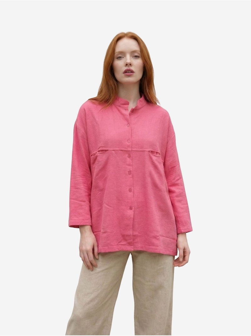 Camisa larga oversize de mezcla de lino de manga larga my fashion Rosa fluo/Solinotes - Kiabi