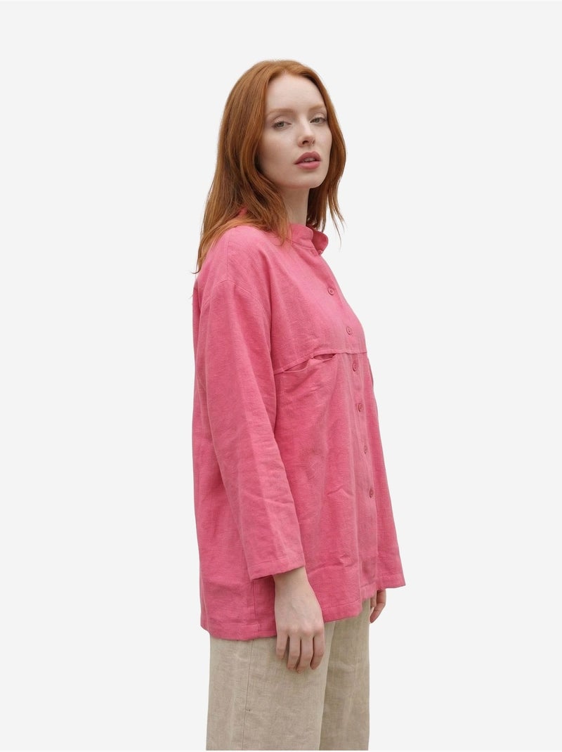 Camisa larga oversize de mezcla de lino de manga larga my fashion Rosa fluo/Solinotes - Kiabi