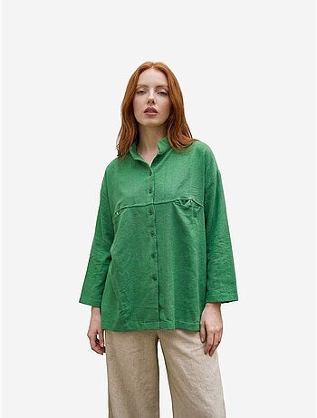 Camisa larga oversize de mezcla de lino de manga larga my fashion