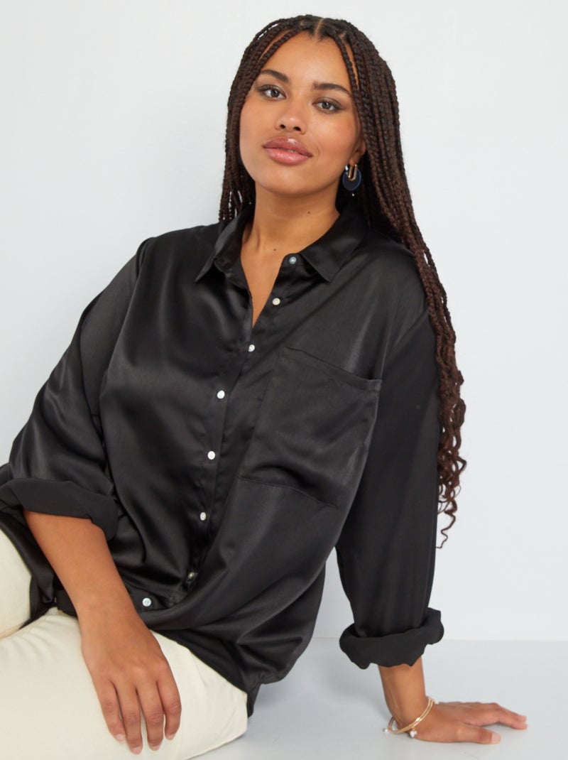 Camisa larga satinada NEGRO - Kiabi