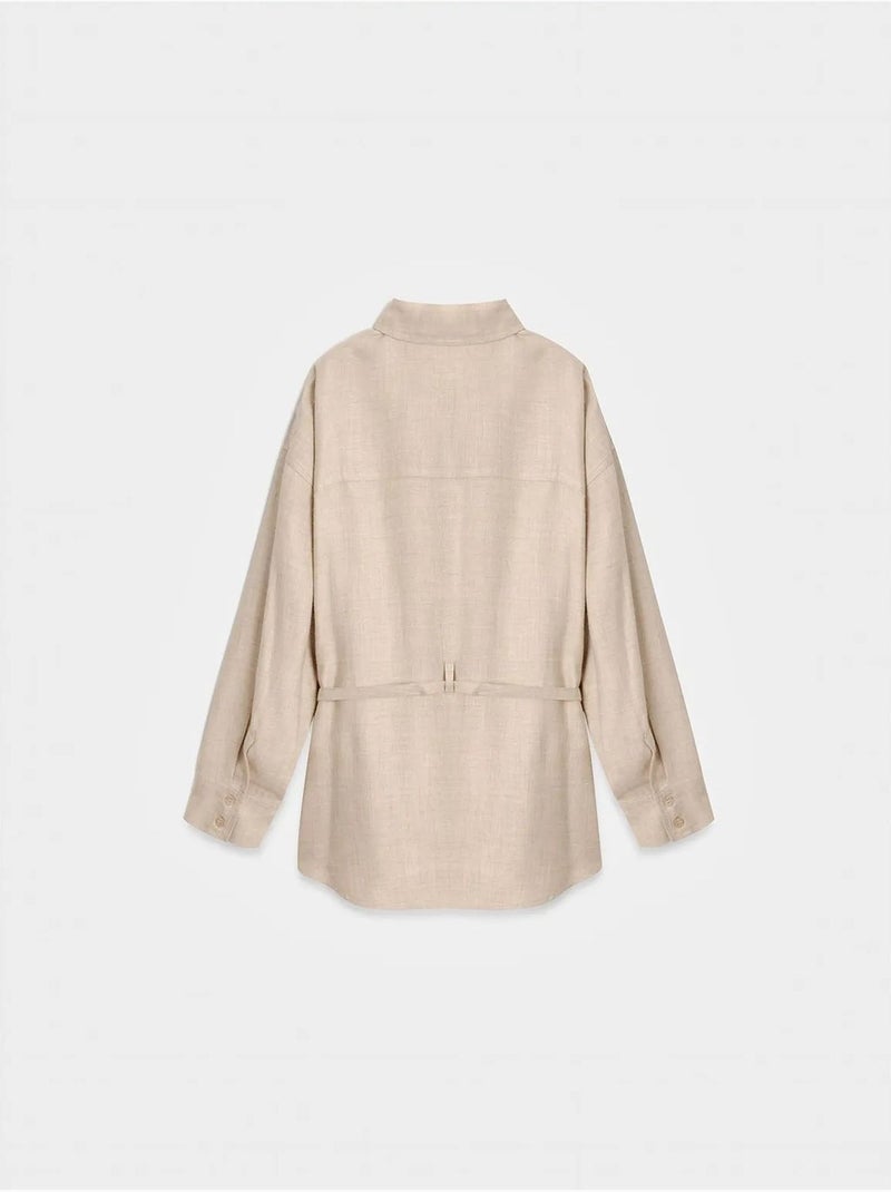 Camisa larga tejida con cinturón dilvin Beige arcilla - Kiabi