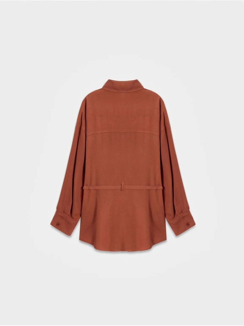 Camisa larga tejida con cinturón dilvin Terracota - Kiabi