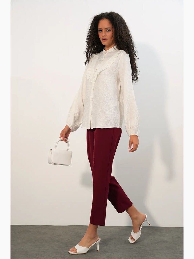 Camisa larga tejida con cuello mao bdart Blanco roto - Kiabi
