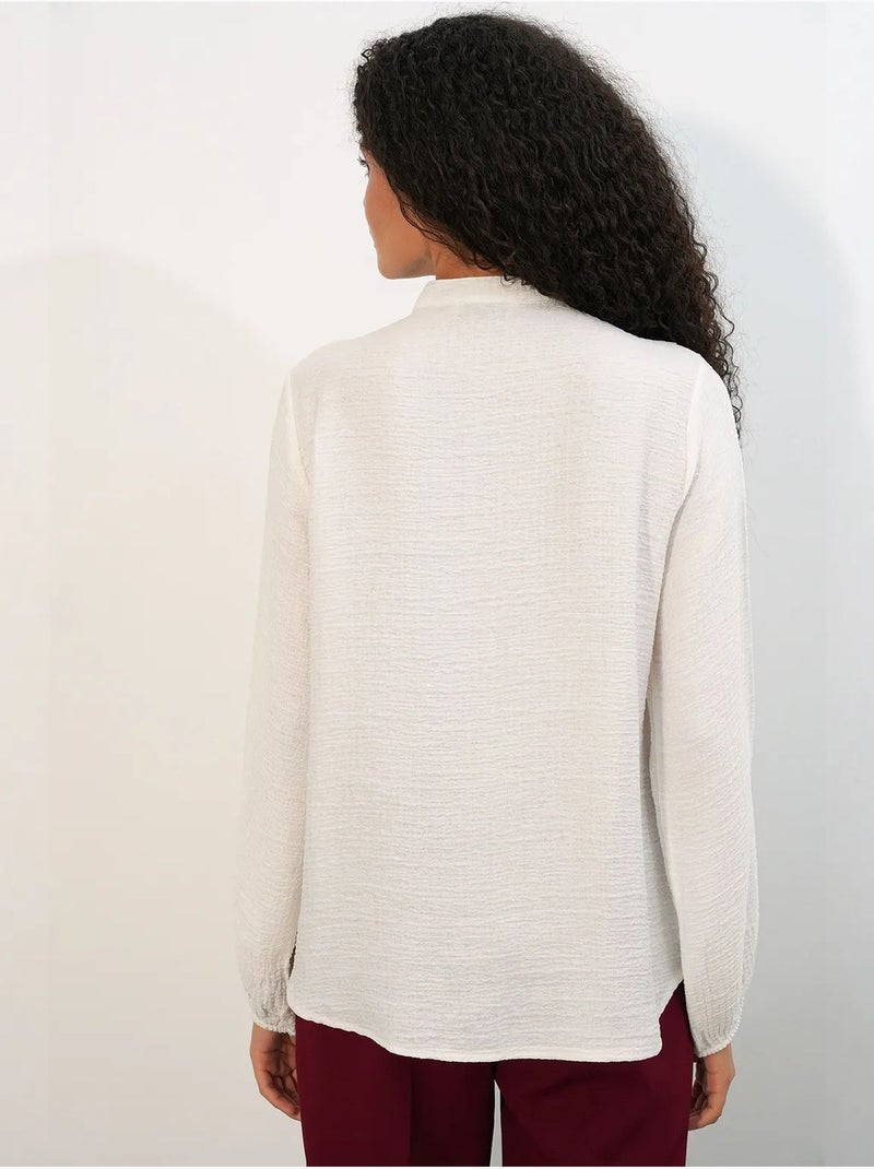 Camisa larga tejida con cuello mao bdart Blanco roto - Kiabi
