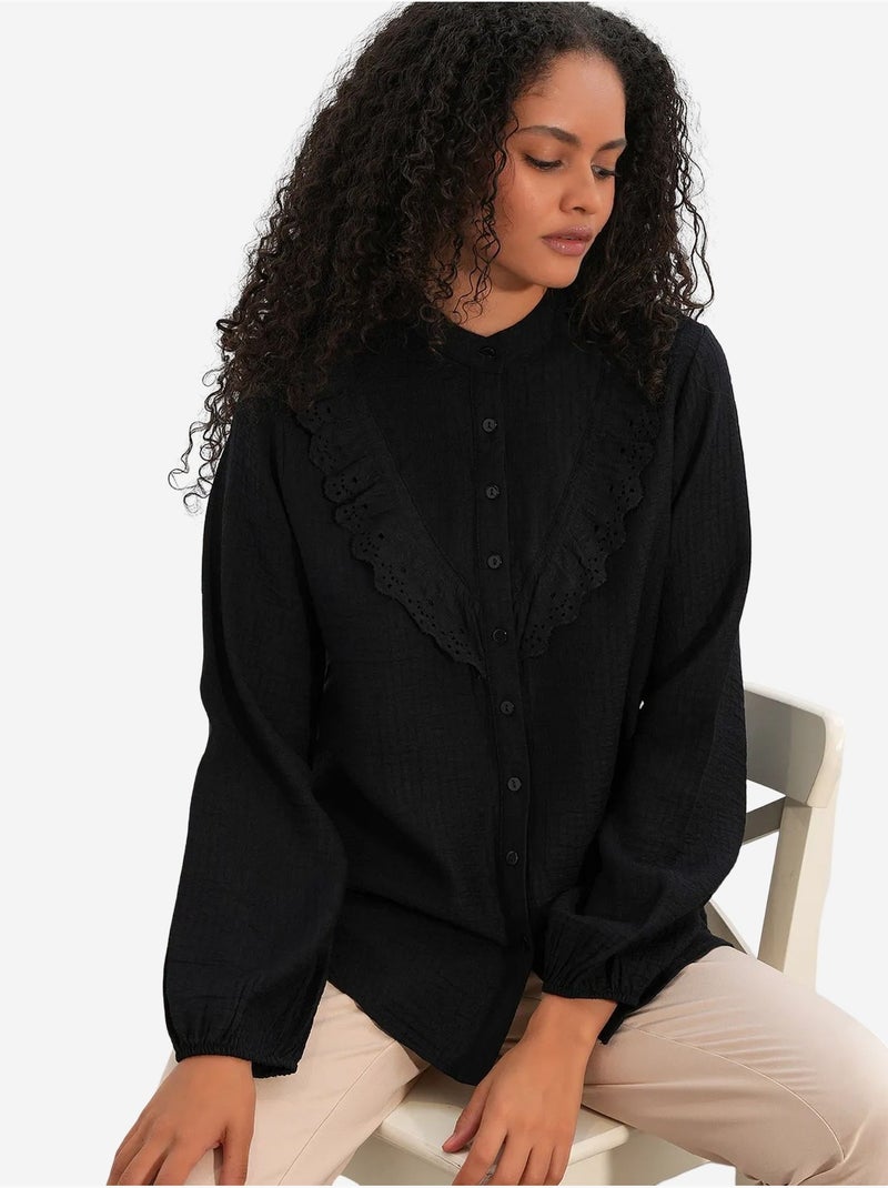 Camisa larga tejida con cuello mao bdart Negro - Kiabi