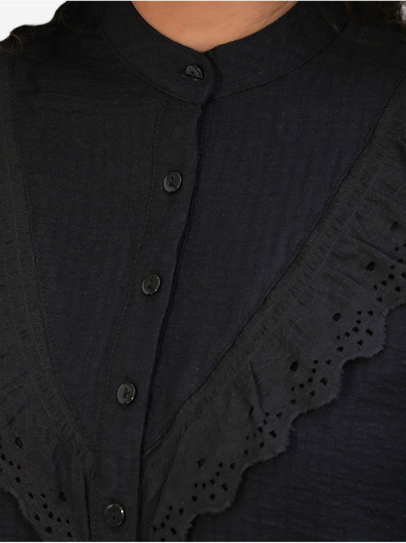 Camisa larga tejida con cuello mao bdart Negro - Kiabi