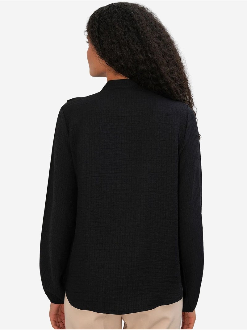 Camisa larga tejida con cuello mao bdart Negro - Kiabi