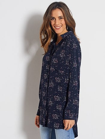 Camisa larga vaporosa estampada 'flores' - Kiabi