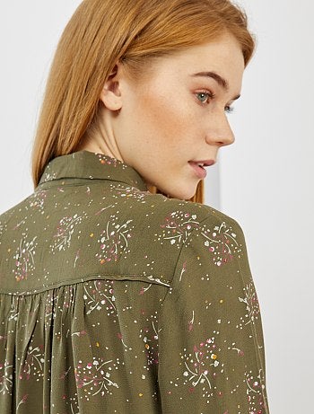 Camisa larga vaporosa estampada 'flores' - Kiabi