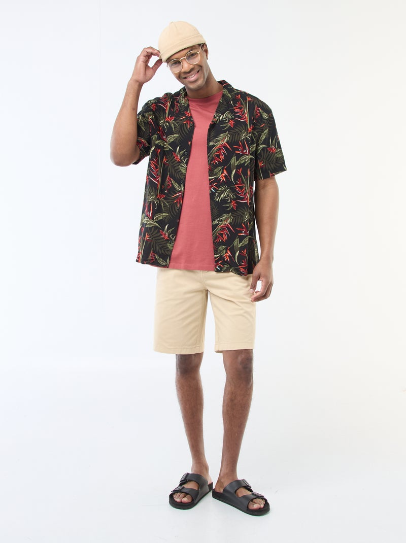 Camisa ligera de manga corta con estampado Negro - Kiabi