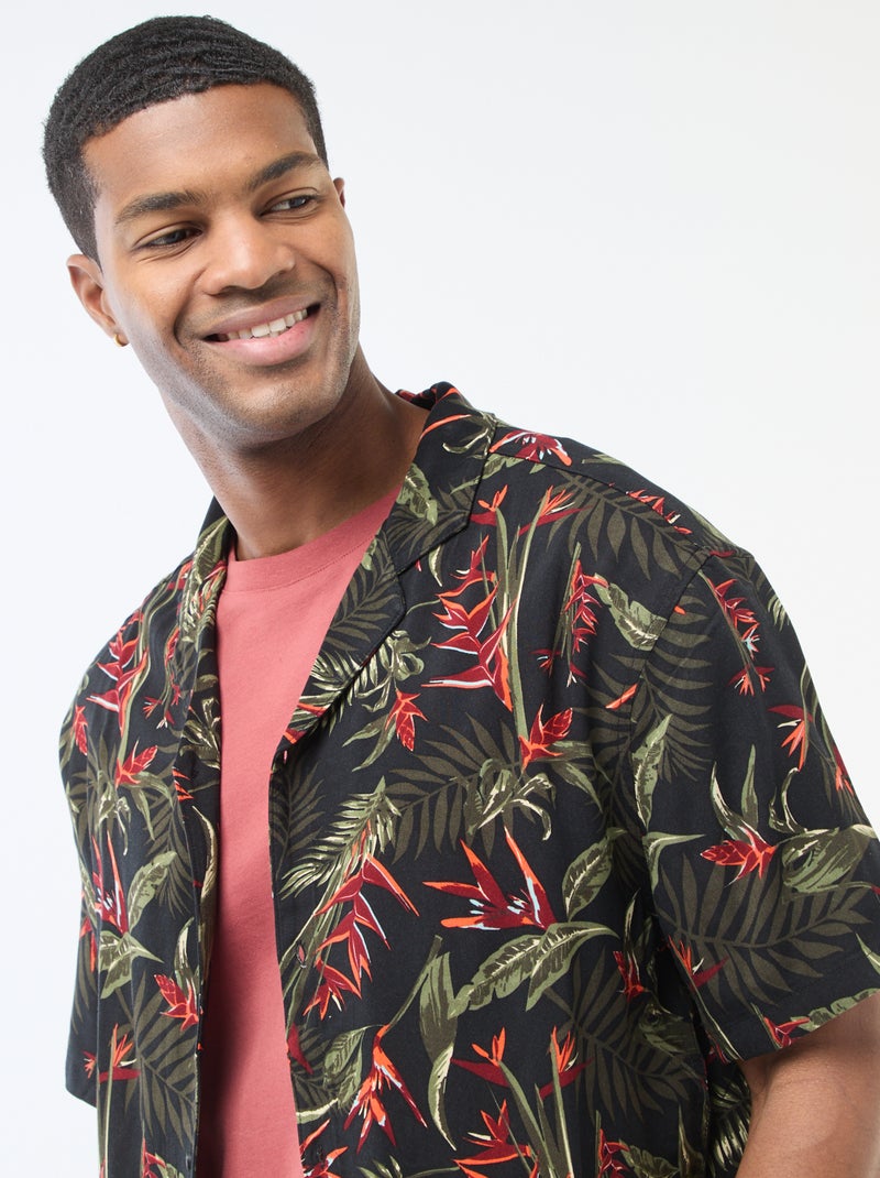 Camisa ligera de manga corta con estampado Negro - Kiabi
