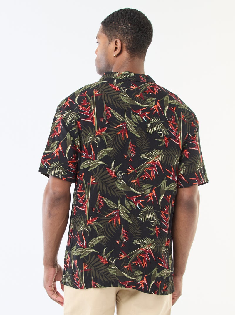 Camisa ligera de manga corta con estampado Negro - Kiabi