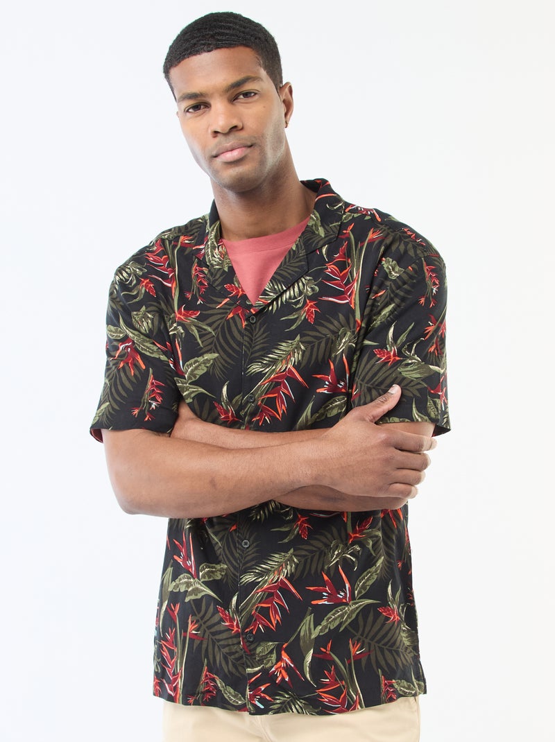 Camisa ligera de manga corta con estampado Negro - Kiabi