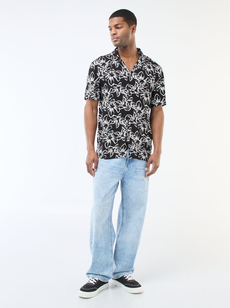 Camisa ligera de manga corta con estampado Negro - Kiabi