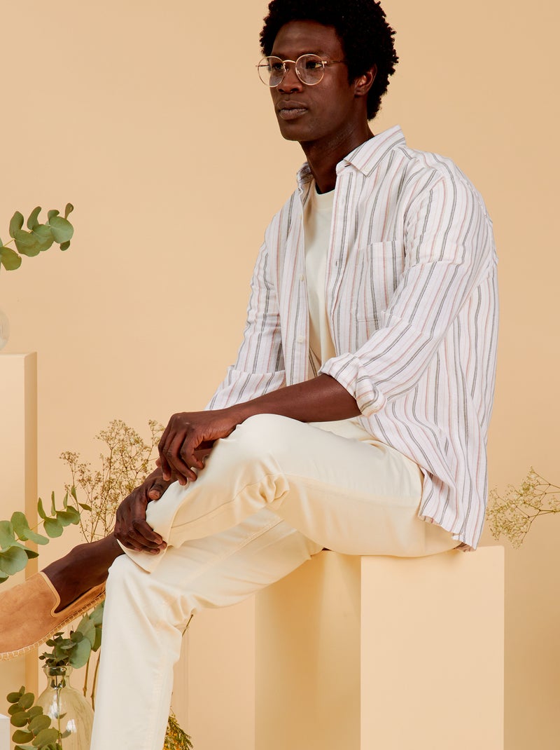 Camisa ligera de rayas de algodón y lino BLANCO - Kiabi