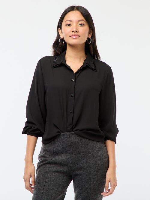 Camisa lisa con cuello de lentejuelas - Kiabi