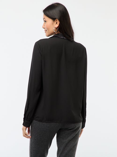 Camisa lisa con cuello de lentejuelas - Kiabi