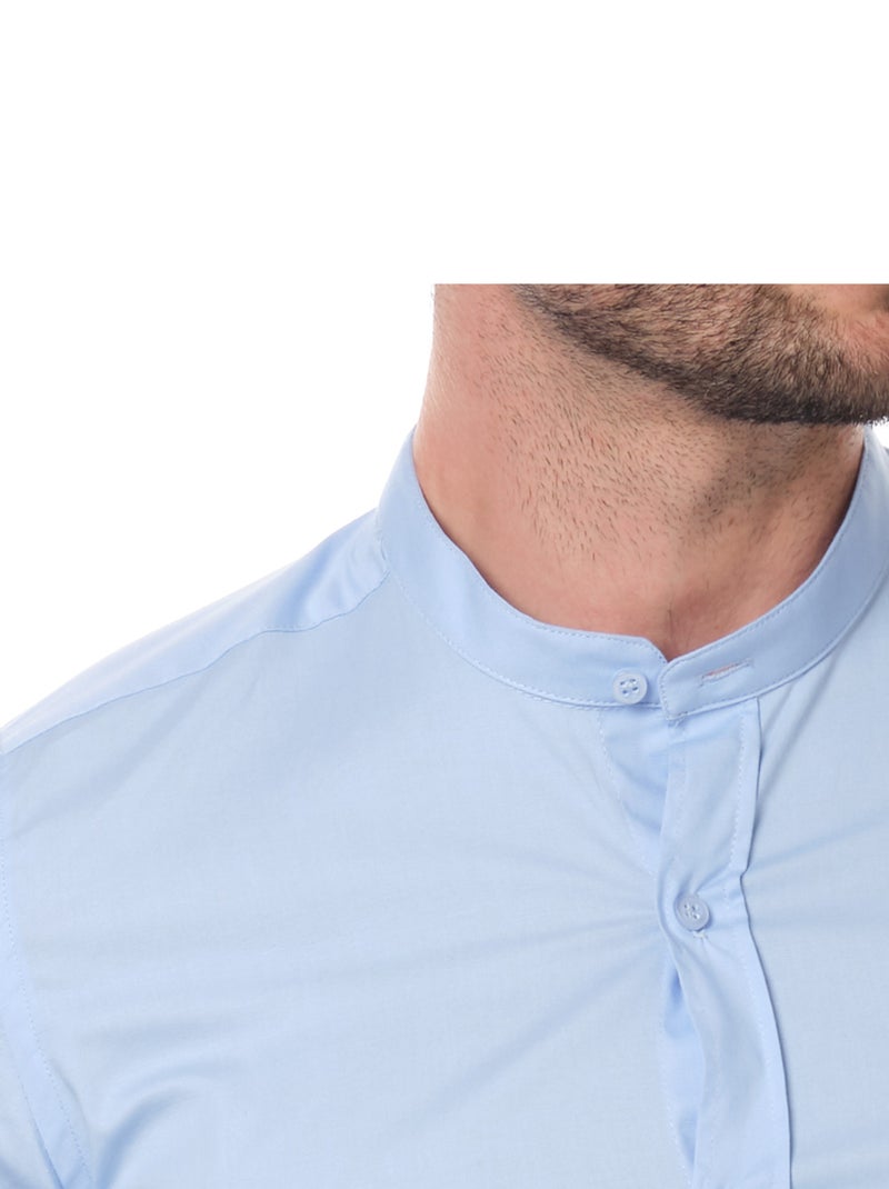 Camisa  lisa con cuello mao Azul - Kiabi