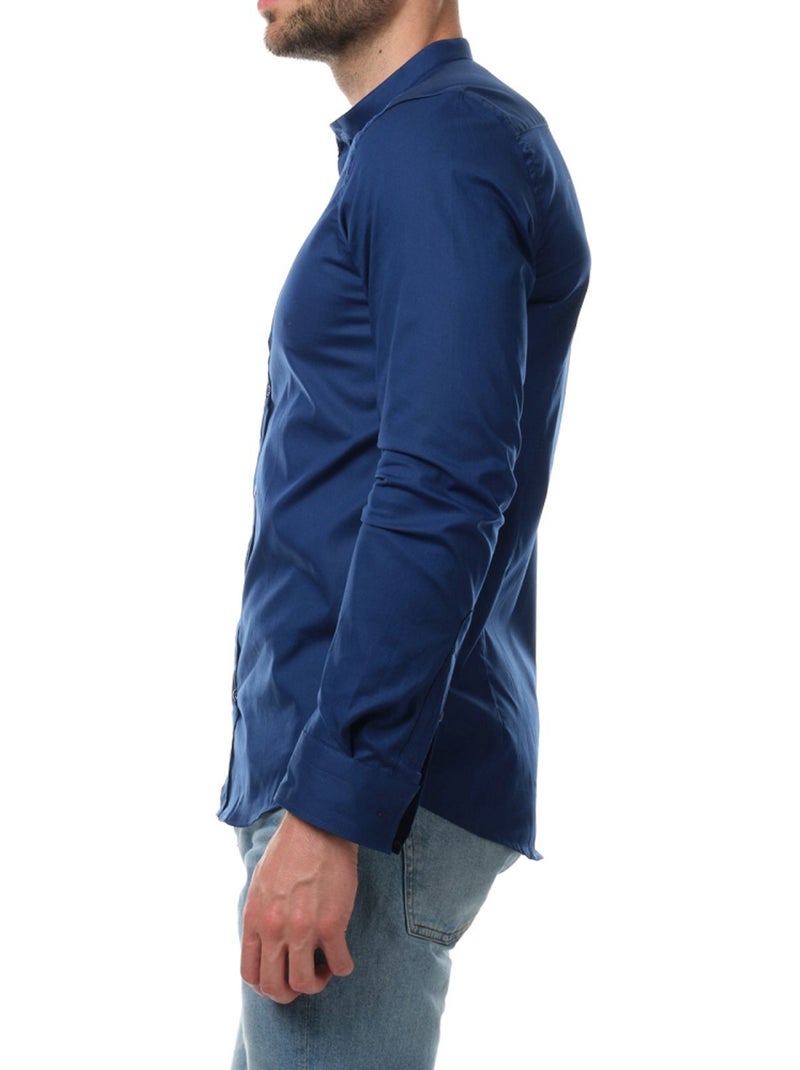 Camisa  lisa con cuello mao Azul marino - Kiabi
