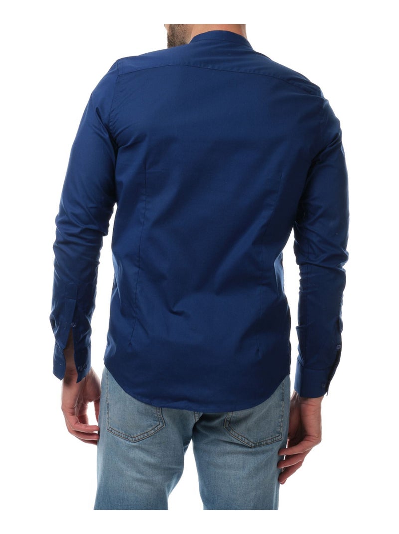 Camisa  lisa con cuello mao Azul marino - Kiabi