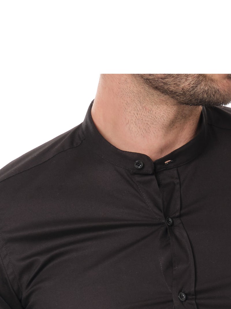 Camisa  lisa con cuello mao Negro - Kiabi