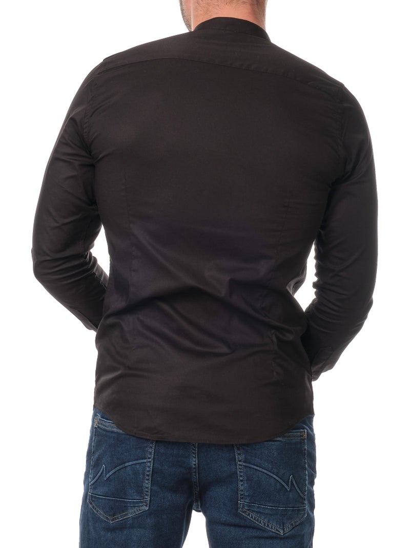 Camisa  lisa con cuello mao Negro - Kiabi