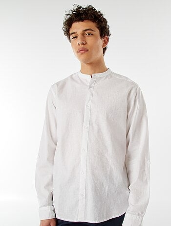 Camisa lisa con cuello mao y manga remangable