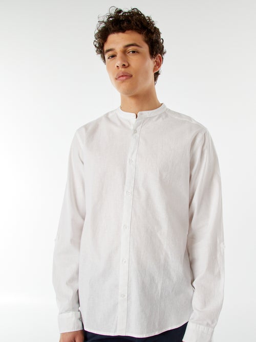 Camisa lisa con cuello mao y manga remangable - Kiabi