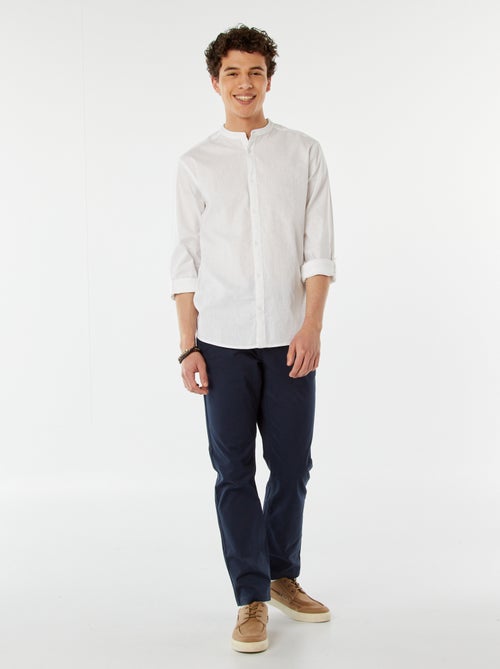 Camisa lisa con cuello mao y manga remangable - Kiabi