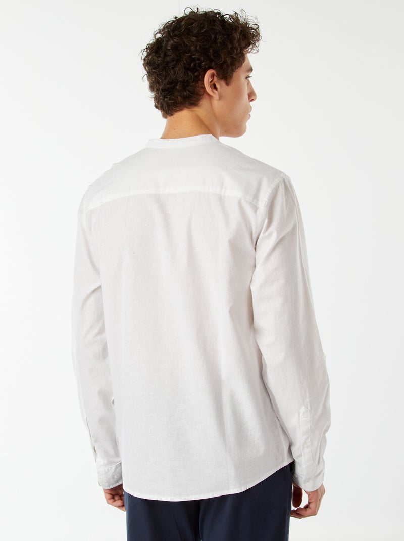 Camisa lisa con cuello mao y manga remangable blanco - Kiabi