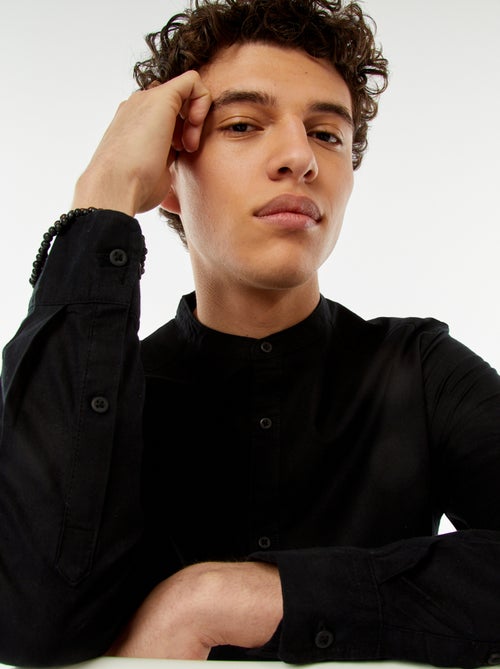 Camisa lisa con cuello mao y manga remangable - Kiabi