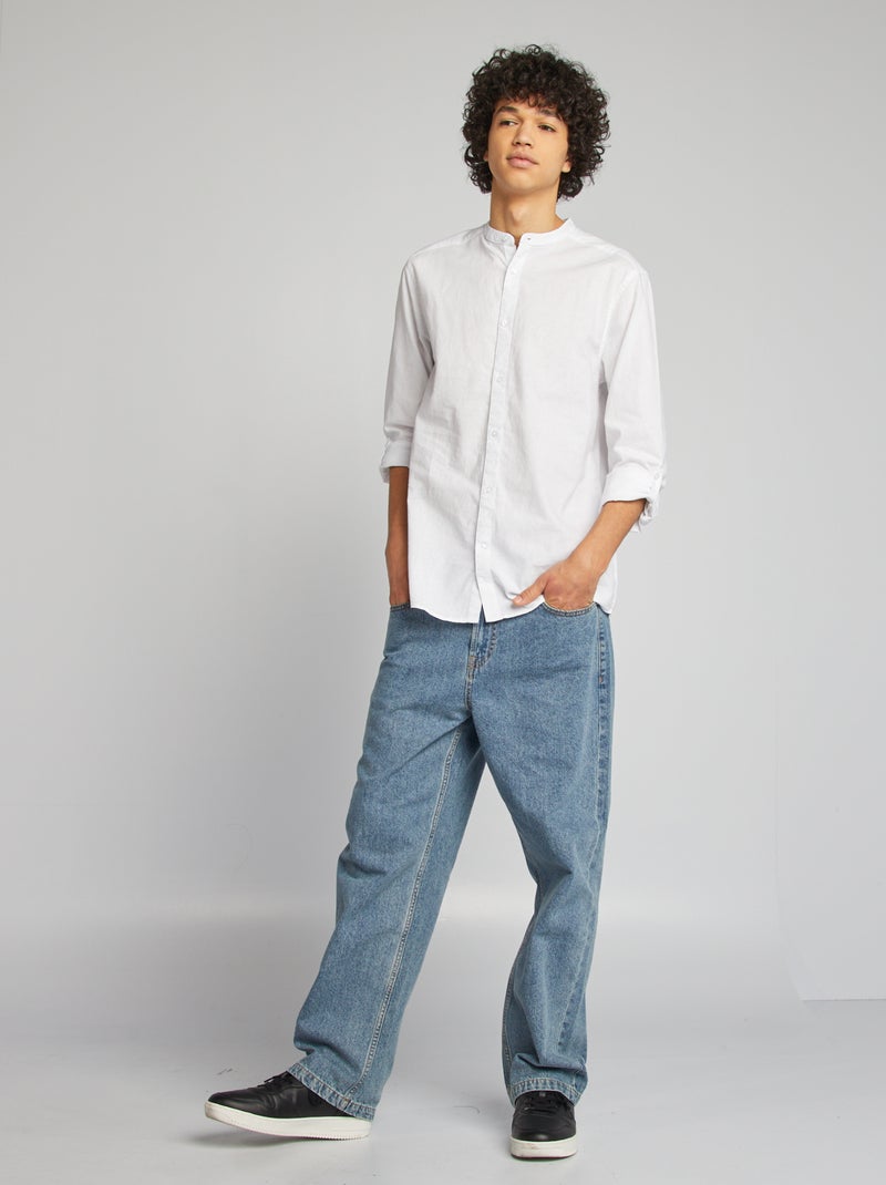 Camisa lisa con cuello panadero blanco - Kiabi