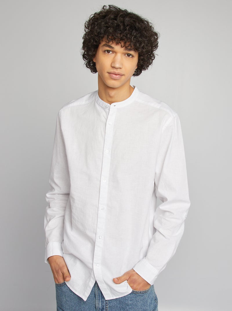 Camisa lisa con cuello panadero blanco - Kiabi