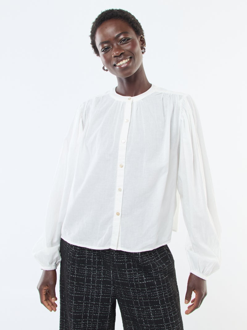 Camisa lisa con mangas largas abullonadas Blanco - Kiabi