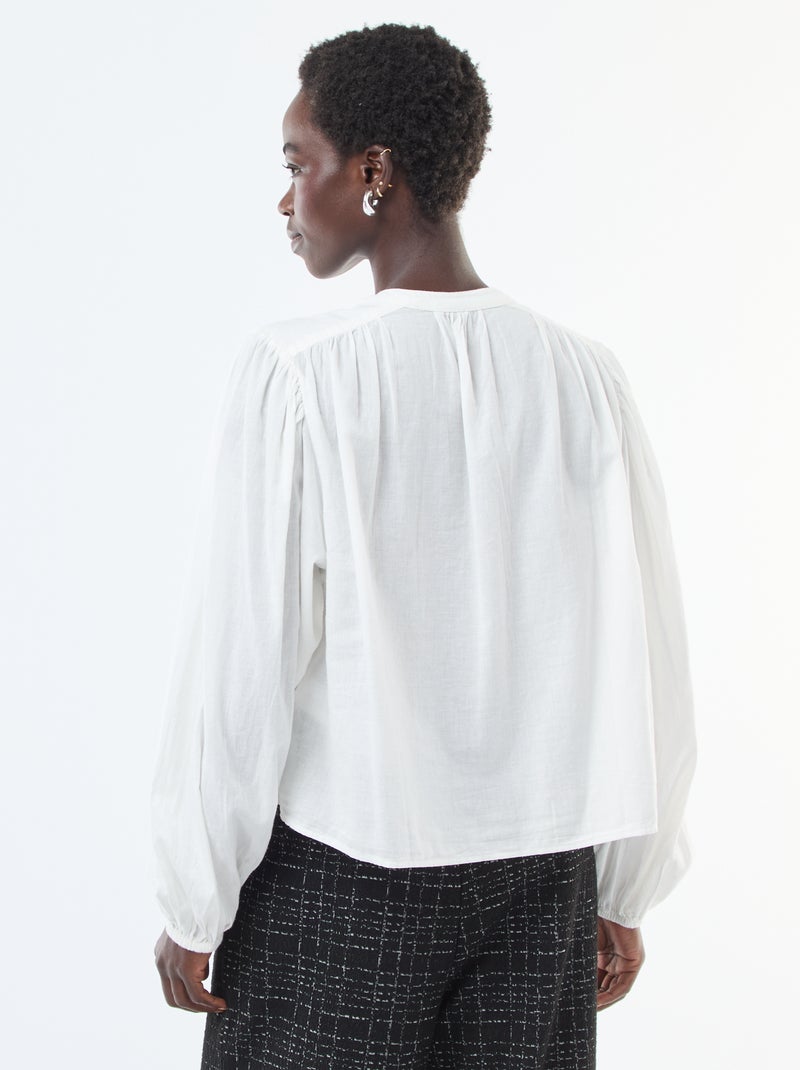 Camisa lisa con mangas largas abullonadas Blanco - Kiabi