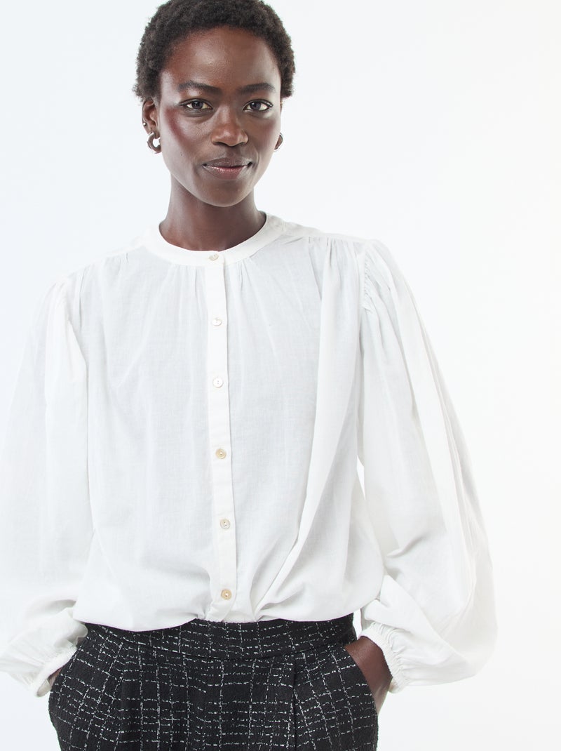 Camisa lisa con mangas largas abullonadas Blanco - Kiabi