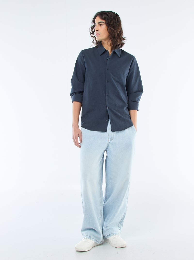 Camisa lisa con textura gofrada Azul - Kiabi