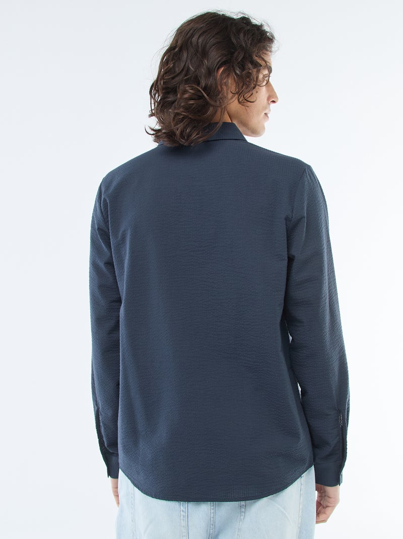 Camisa lisa con textura gofrada Azul - Kiabi