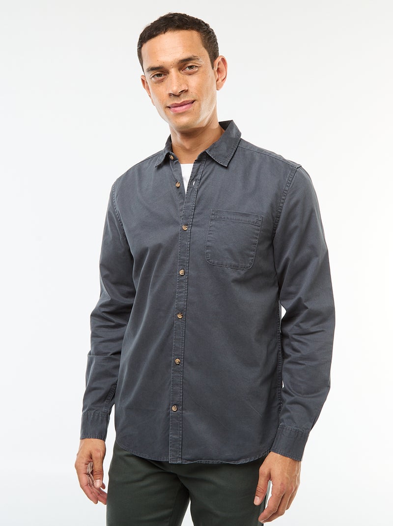 Camisa lisa corte recto / Regular fit Azul - Kiabi