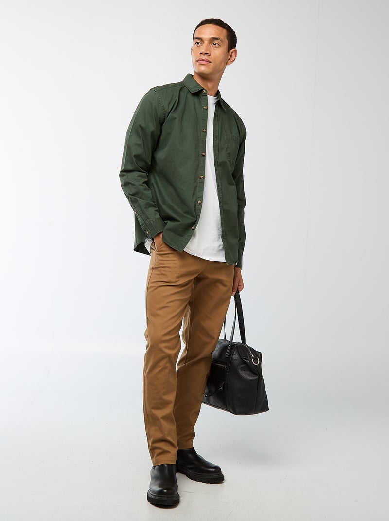 Camisa lisa corte recto / Regular fit Kaki - Kiabi