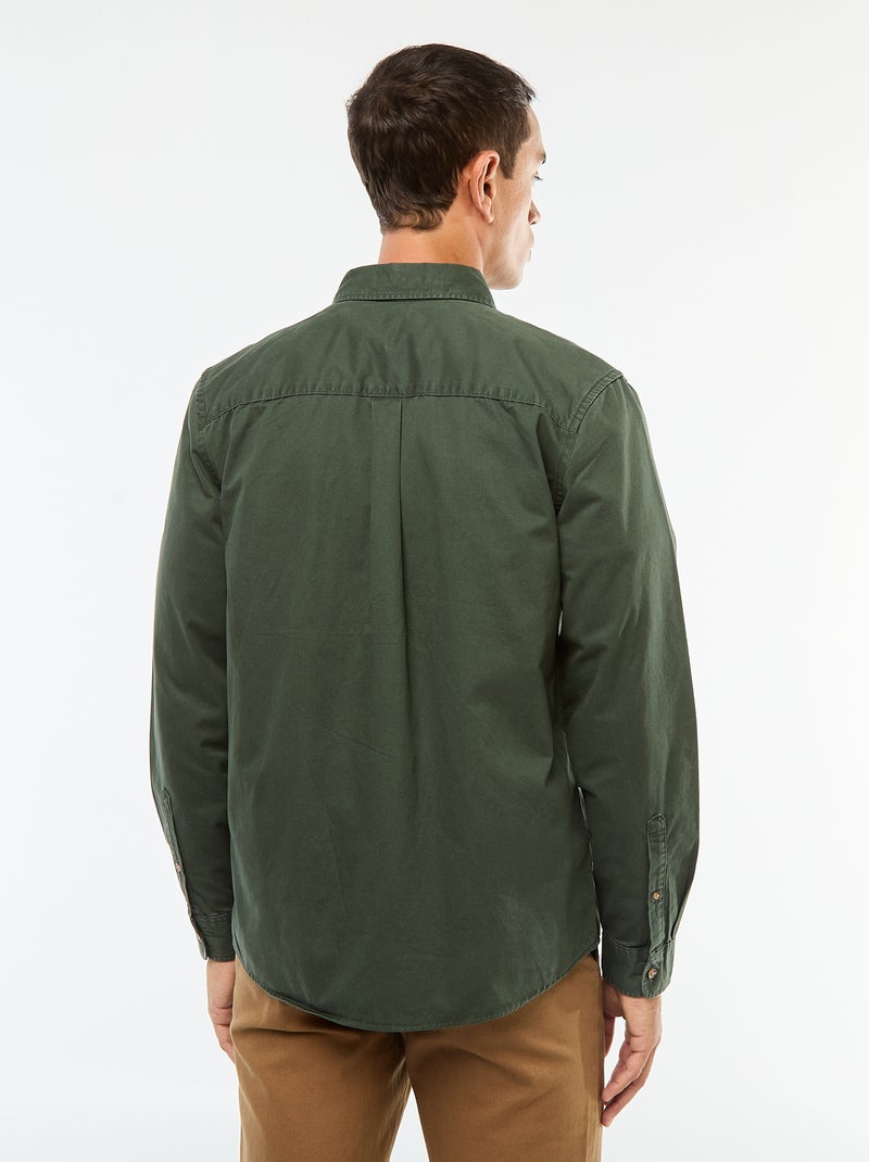 Camisa lisa corte recto / Regular fit Kaki - Kiabi