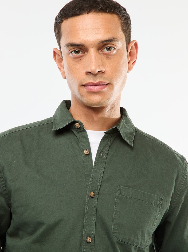 Camisa lisa corte recto / Regular fit Kaki - Kiabi