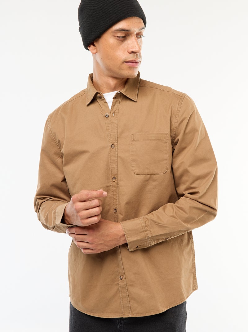 Camisa lisa corte recto / Regular fit Marron - Kiabi