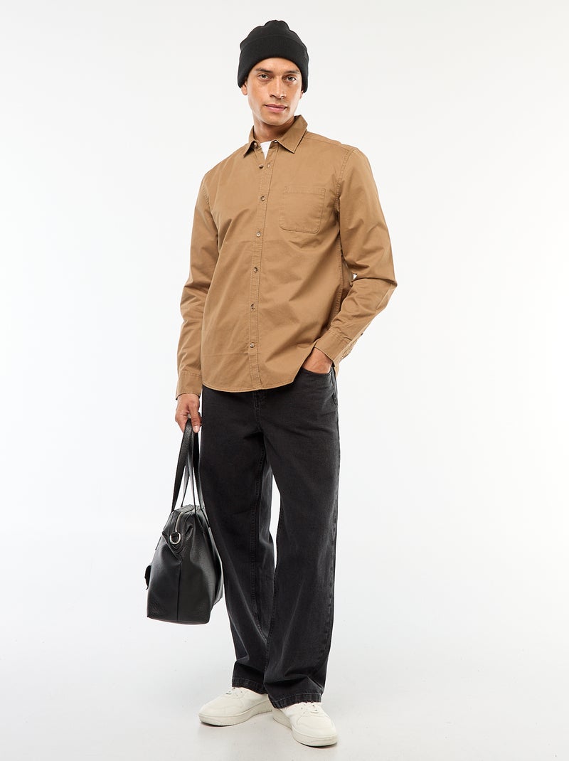 Camisa lisa corte recto / Regular fit Marron - Kiabi