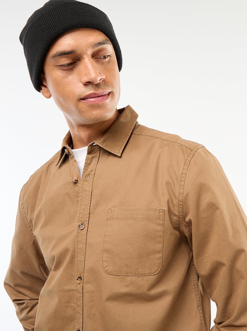 Camisa lisa corte recto / Regular fit Marron - Kiabi