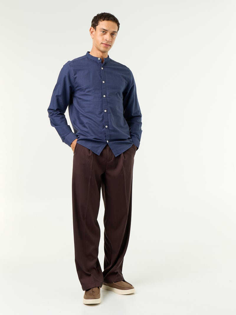 Camisa lisa cuello mao Azul - Kiabi