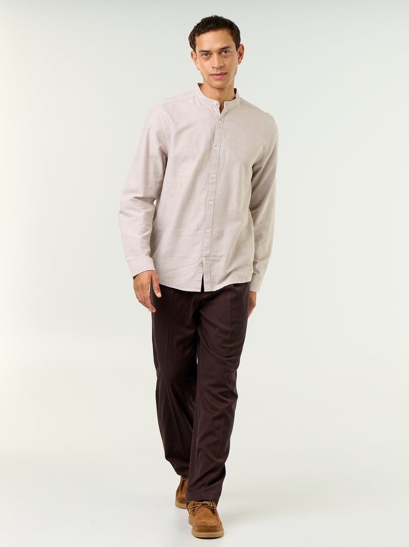 Camisa lisa cuello mao Beige - Kiabi