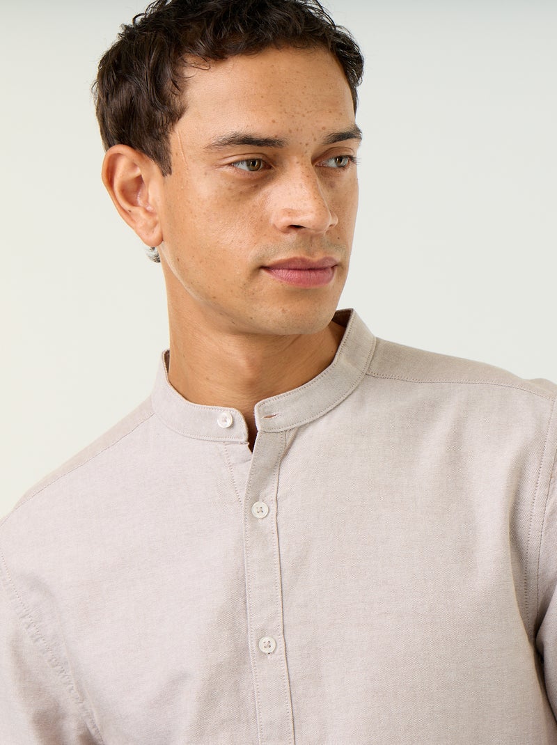Camisa lisa cuello mao Beige - Kiabi
