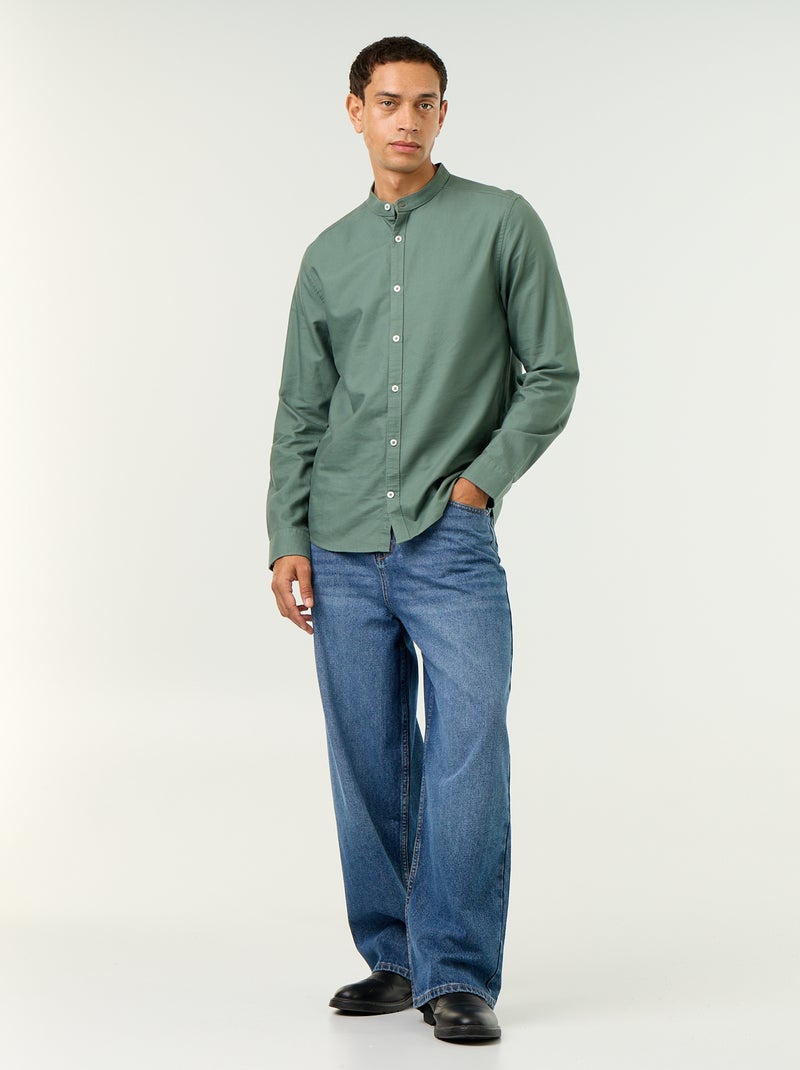 Camisa lisa cuello mao Verde - Kiabi