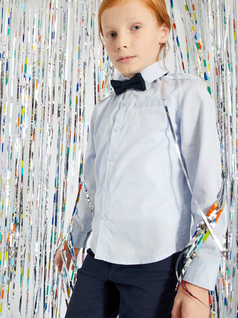 Camisa lisa de algodón azul gris - Kiabi